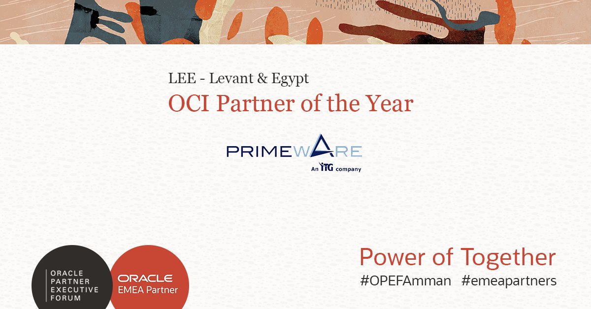 fjtorres's tweet photo. Primeware has been recognized for delivering a complete spectrum of solutions in addition to Cloud-based services. Today, at #OPEFAmman this @Oraclepartners won the Partner of the Year #OCI Award! Well done ITG: https://t.co/stfzDWN9al  #emeapartners @Oracleemeaps @Oracle_ME https://t.co/6z4nbBaPLh