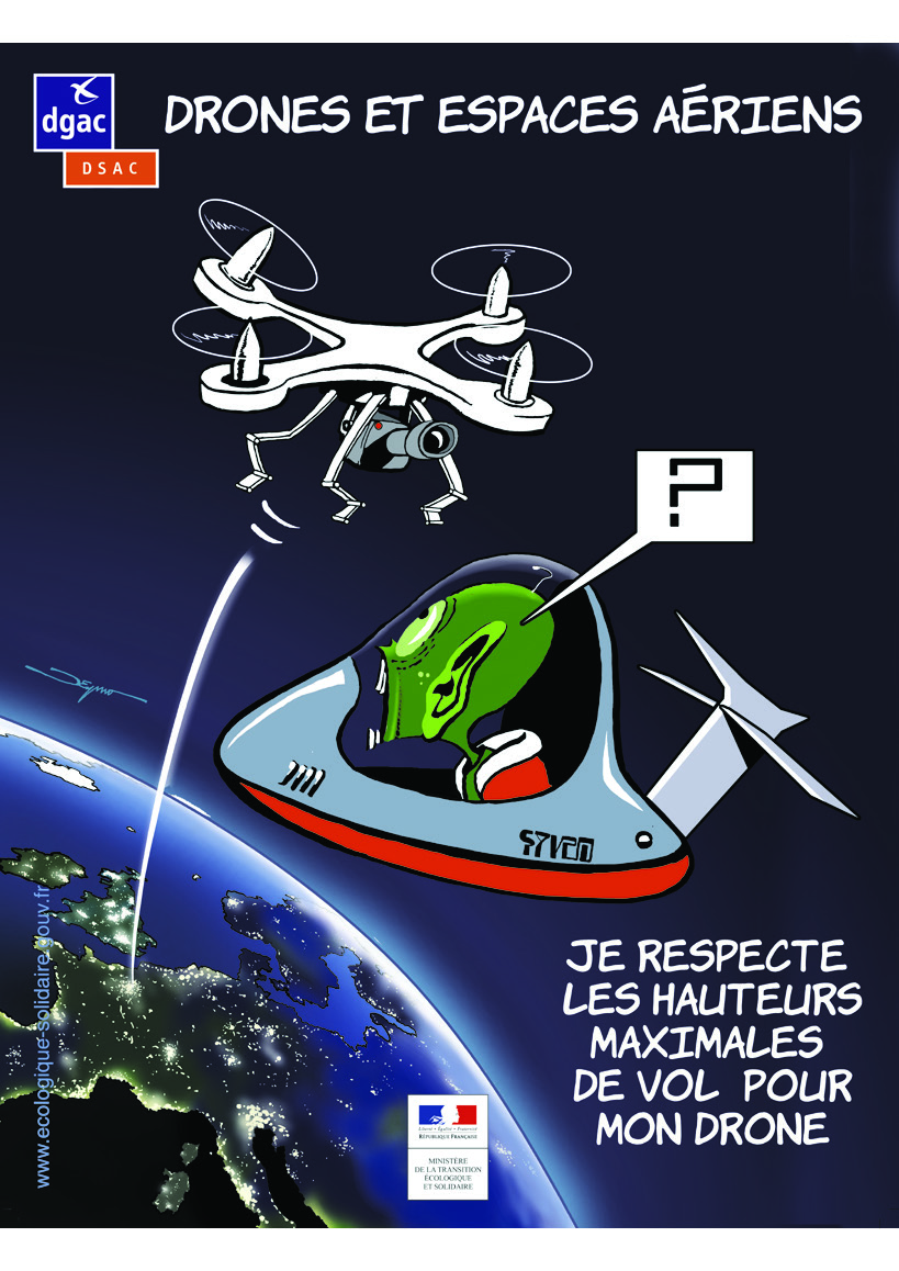 [#Drone🕹️]

📣Rappel 1 : Respect des hauteurs max de #vol
🛡️Limiter les risques de collisions avec d'autres aéronefs

✅Hauteur max: 150m

⏬Hauteur max: 120m au 01/07/20 (réglementation 🇪🇺)

❌Hauteur max: réduite pour certaines zones

⚠️Toujours vérifier bit.ly/GeoportailDron…