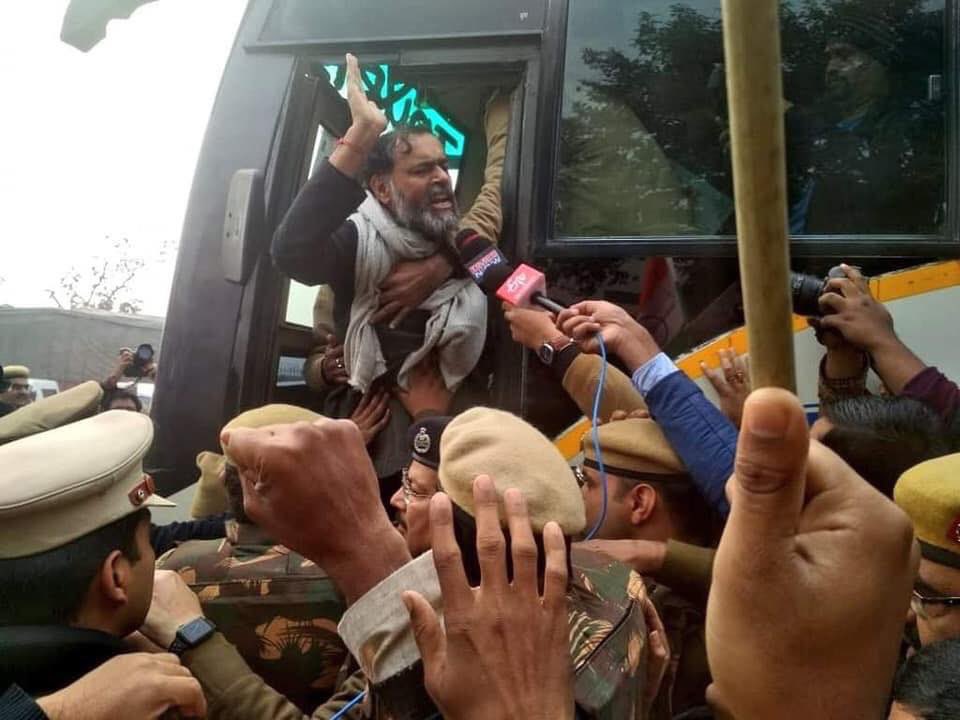 's tweet image. Yogendar Yadav Detained by Delhi Police 
#Shame
#BoycottCAA
#BoycottNRC