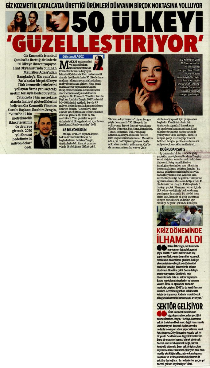 İhracat rekortmeni Giz Kozmetik, ilham verici haberi ile Hürriyet Gazetesi'nde.

#GizKozmetik #HürriyetGazetesi