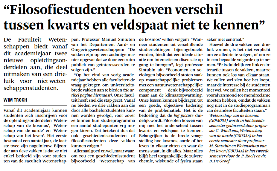 ManuelSintubin's tweet photo. Vandaag sluiten we weerom een academisch hoofdstuk af ... na 10 jaar zet ik een punt achter het #KULeuven vak #WetenschapvandeAarde ... met spijt in het hart 😢
(uit archief van #campuskrant 👇) https://t.co/sxQpsXFXzO