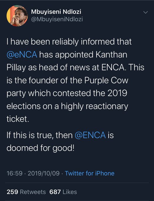 mashoodoZ's tweet photo. Wen @MbuyiseniNdlozi and the EFF warned us about the appointment of #Kanthanpillay people here swored at Dr Ndlozi and called him  an ice boy. Kanti the good doctor saw it coming. #samkelomaseko https://t.co/vOrdq9wjJr