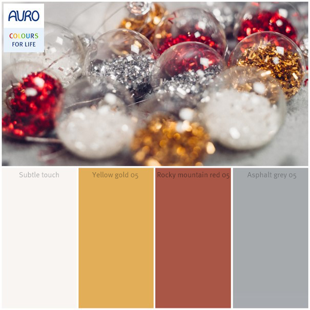Es ist wieder soweit – Weihnachten steht vor der Tür. Traditionell dominieren zu dieser Zeit die Farben Gold, Rot und Silber - auch bei unseren passenden COLOURS FOR LIFE-Farbtönen. #AURO #auronaturalpaints #coloursforlife #Weihnachtsfarben #Inneneinrichtung #Interiordesign #DIY
