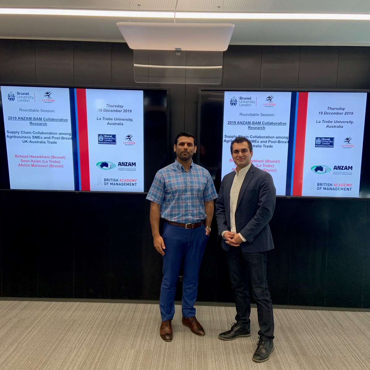 Convening in Melbourne to discuss post-Brexit agribusiness trade supply chains between UK and Australia at La Trobe University as part of ANZAM-BAM Collaborative Research Award Scheme. <a href="/anzam_news/">Australian & New Zealand Academy of Management</a>
  
<a href="/bam_ac_uk/">British Academy of Management</a>
 
<a href="/brunelbusiness/">BrunelBusinessSchool</a> <a href="/AfshinMansouri/">Afshin Mansouri</a>