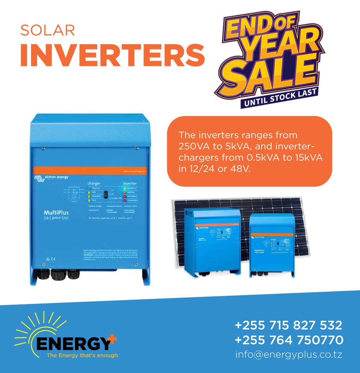 EnergyPlus13's tweet photo. SOLAR INVERTERS
#Endoftheyearsales #Exstock
Please call us for more information
#energyplustz #solarenergy #jinko #suntech #victronenergy #leochbattery #rollsbattery #lorentzpump https://t.co/s7wfIMukYA