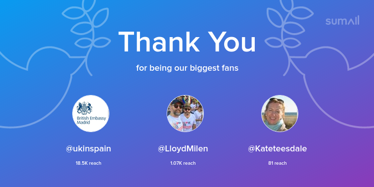 Our biggest fans this week: ukinspain, LloydMilen, Kateteesdale. Thank you! via sumall.com/thankyou?utm_s…
