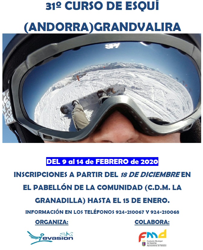 aytodebadajoz's tweet photo. 31º Curso de esquí en Andorra (Grandvalira) del 9 al 14 de febrero de 2020 https://t.co/9001cWaUop https://t.co/LUhYY6C9iI