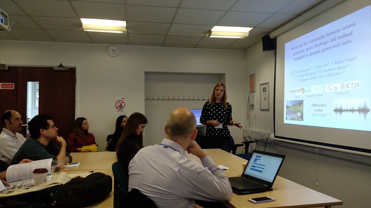 IndurotUniovi's tweet photo. Ana Belén Ramos et al
Analyzing the relationship between seismic spectrum, #water discharge and bedload transport in dynamic gravel-bed #rivers
At 12th International Conference of the #ERCIM WG on Computational and Methodological #Statistics #CMStatistics 2019 #London https://t.co/rYMfKCst5D