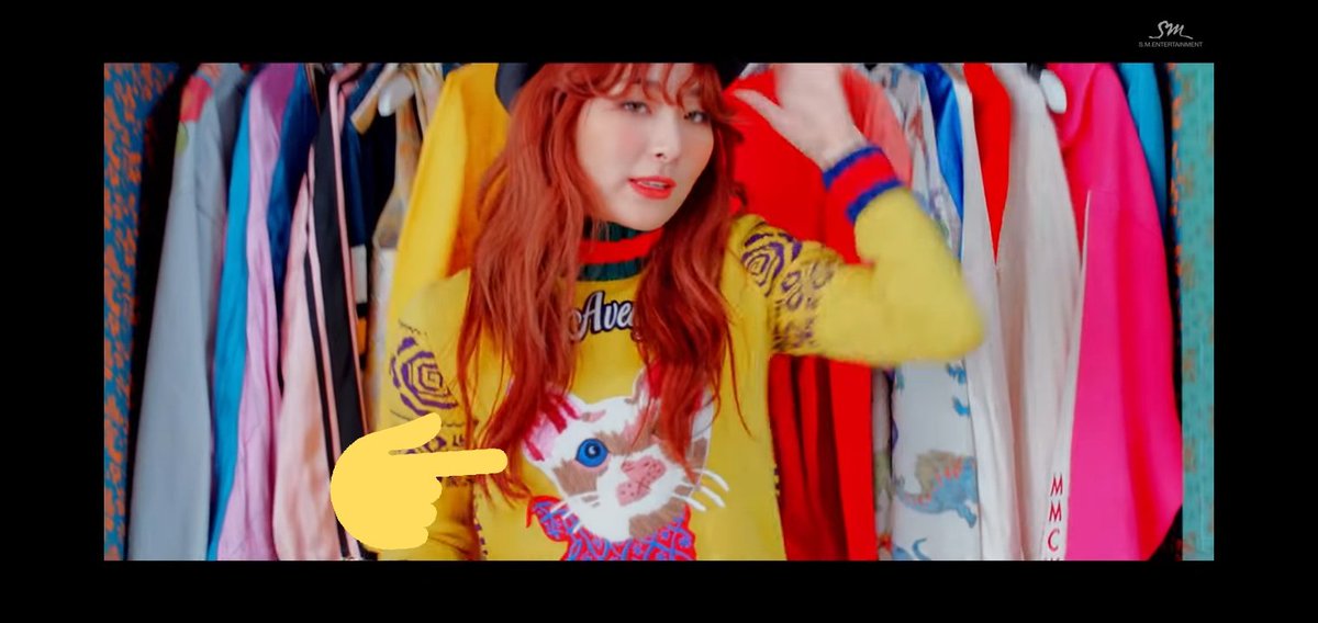 34. Remember the cat in the Russian Roulette where I am telling that the cat is Seulgi? Look at her sweater, there is a cat right? She is still trying to find out what is Irene real motive. But be careful, Seulgi.. again "Curiosity kills the CAT".