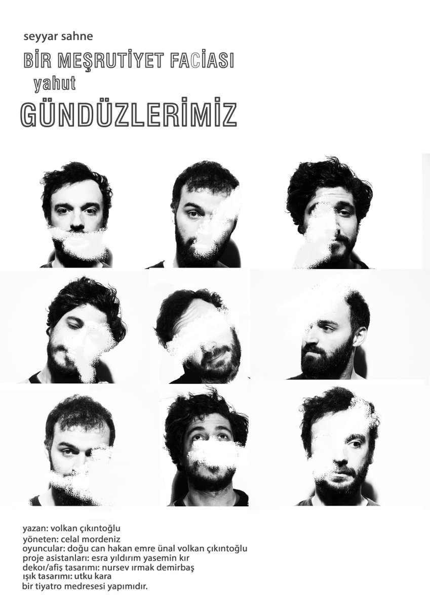 Bir Meşrutiyet Faciası yahut Gündüzlerimiz, geç de olsa 4. sezonunu açıyor. 8 ocakta <a href="/Kumbaraci50/">Kumbaracı50</a> de. Biletler: ow.ly/1oly50xDWaq
Yazan: <a href="/ckvolkan/">volky</a> 
Yöneten: <a href="/cmordeniz/">Celal Mordeniz</a> 
Oyuncular: @hakanemreunal <a href="/dokucan/">Doğu Can</a> <a href="/ckvolkan/">volky</a>
Işık tasarım: <a href="/0090utkukara/">utkukara</a>