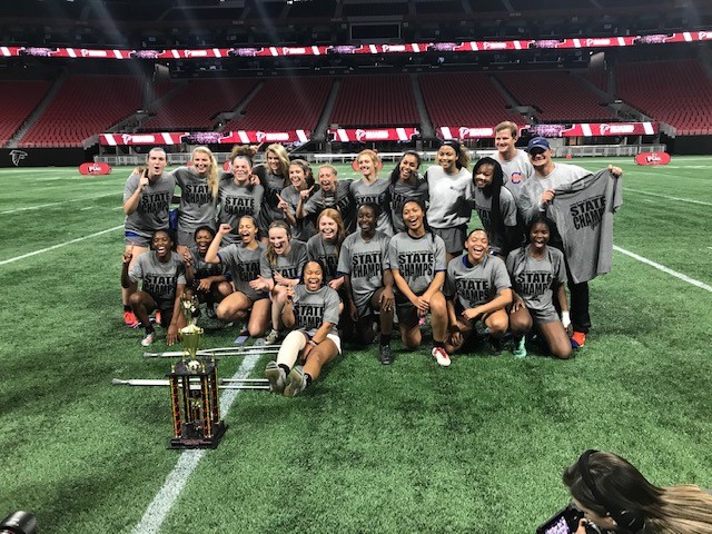 MCSDSchools's tweet photo. Congratulations to the Columbus High School Blue Devils for winning the 2019 Atlanta Falcons Flag Football State Championship!!! The Blue Devils were crowned champions last night at the Mercedes-Benz Stadium after defeating Collins Hill High School.  #MCSWE #GoBlueDevils https://t.co/yMftkapJzI