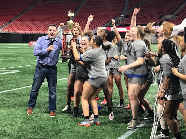 MCSDSchools's tweet photo. Congratulations to the Columbus High School Blue Devils for winning the 2019 Atlanta Falcons Flag Football State Championship!!! The Blue Devils were crowned champions last night at the Mercedes-Benz Stadium after defeating Collins Hill High School.  #MCSWE #GoBlueDevils https://t.co/yMftkapJzI