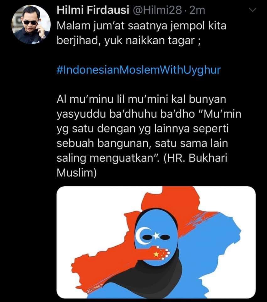 reza_PSTD's tweet photo. Bismillah...mainkan kembali jempolmu gaesss...kita buat tagar #indonesianmoslemwithuyghur menjadi trending topik dunia. Karena sejatinya, muslim Indonesia adalah yg paling peduli pada sesama.
.
#uhf #katauhf #samakanfrekuensimu https://t.co/9BPMv0Gn14