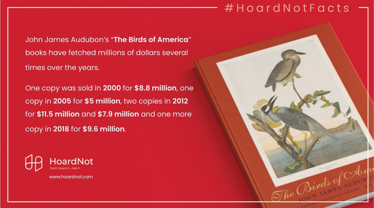 HoardNotApp's tweet image. John James Audubon’s “The Birds of America” books have fetched millions of dollars several times over the years.
#book #booklover #collectibles #Auction #TheBirdsOfAmerica #JohnJamesAudubon #HoardNotFacts #HoardNotApp