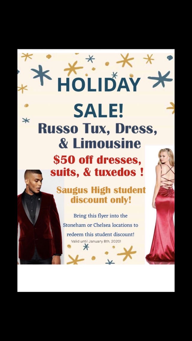 highschool2021's tweet photo. 50 dollars off dresses and suits for prom only for shs students. Also volunteer for gift wrapping at square one for community service hours. https://t.co/Z9KjEfzEVI