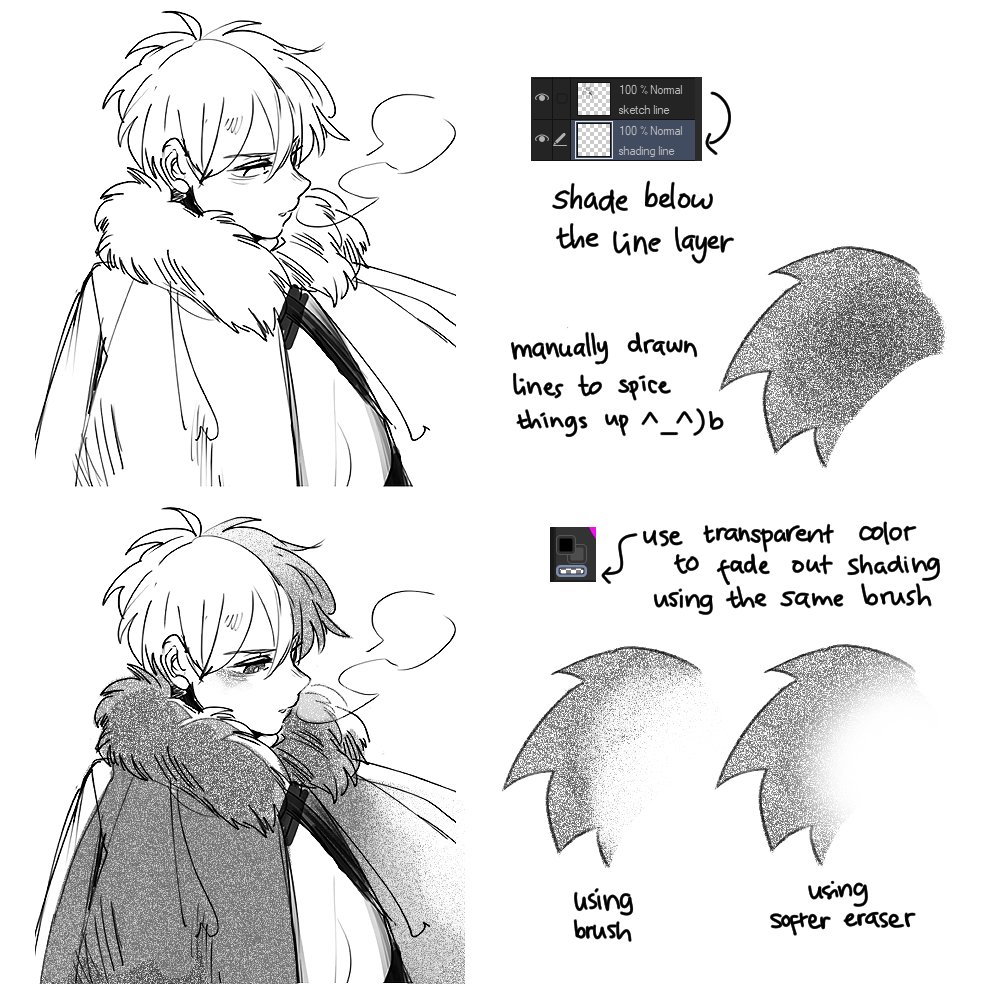 selpuku's tweet image. Teeny weeny @clipstudiopaint tutorial
I usually do this to shade my b/w sketches and doodles
link to the brush: assets.clip-studio.com/en-us/detail?i…