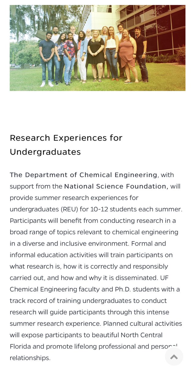 Please don’t miss this wonderful opportunity #REU at <a href="/UFLChE/">UF Chemical Engineering</a> this summer! 
Please apply through che.ufl.edu/reu/