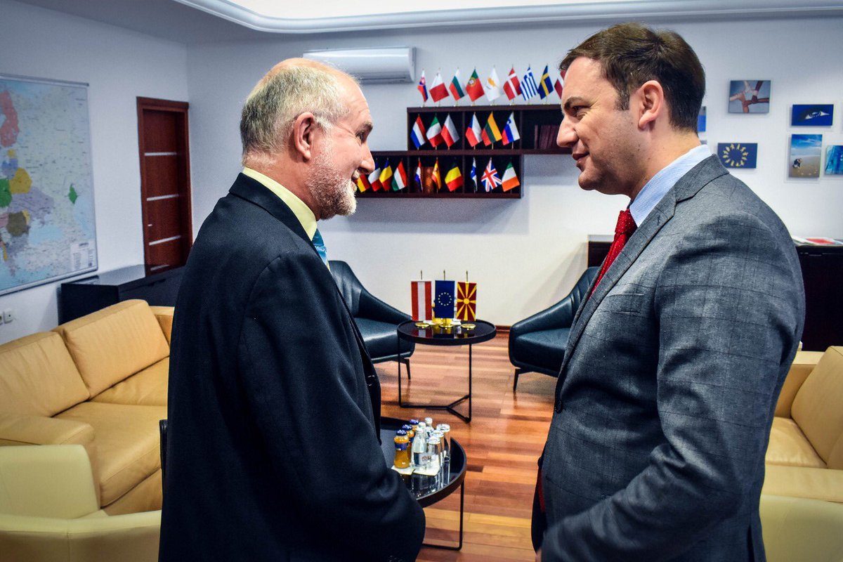 Bujar_O's tweet photo. 🇦🇹 support to 🇲🇰 in the forthcoming period is vital, especially in the implementation of the new 🇪🇺 integration #ReformPlan, furthermore, w/ the initiatives to accelerate the EU enlargement process, focusing on @EUCouncil next year. w/ Georg #Woutsas@AustriainMK https://t.co/DigEKPp3Jt