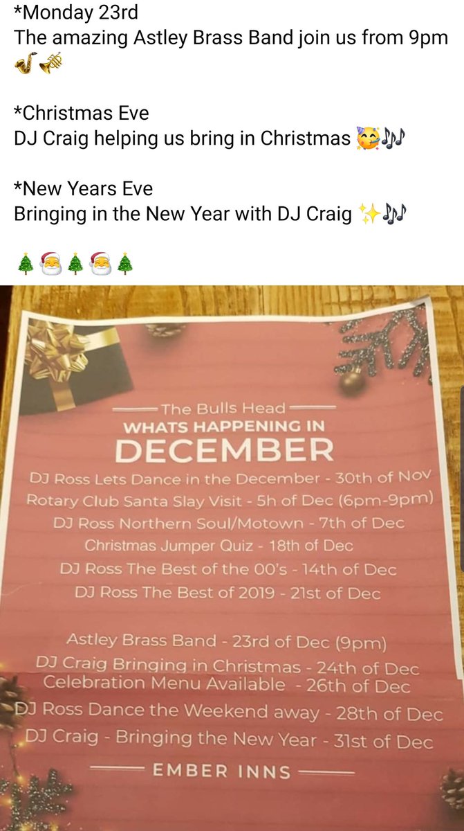 Bullastley's tweet photo. What's on at the Bull over the holidays! 🥂🍾🍻☃️⛄🎄 https://t.co/rMLeW5MpGT
