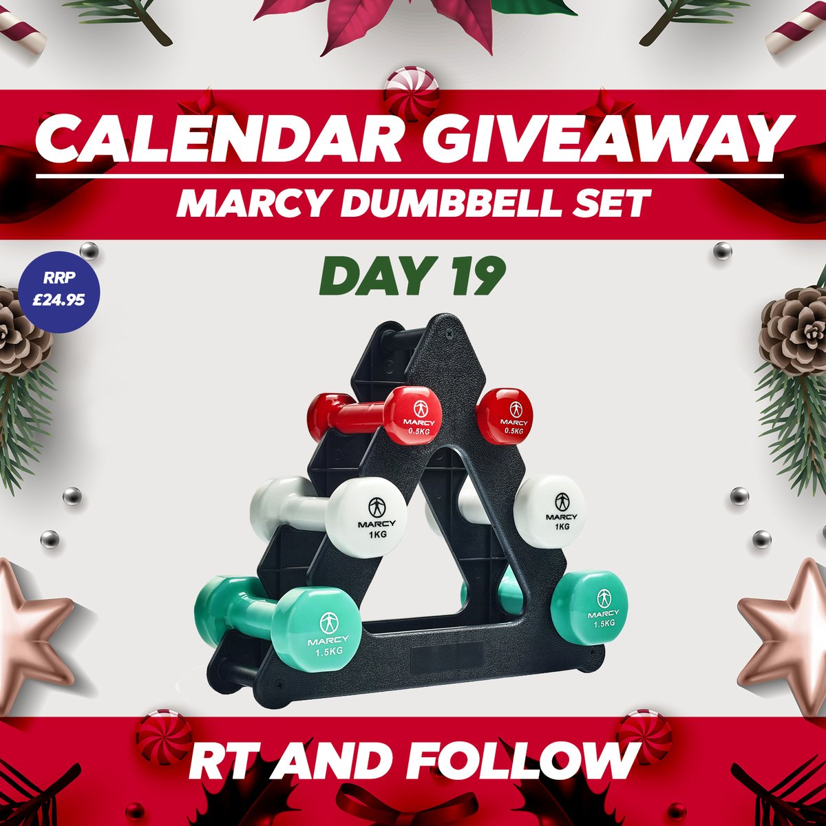 Exercise_co_uk's tweet photo. It's day 19 of our Christmas Calendar Giveaway!🎅🎁

Today we've got some of our favourite Marcy dumbbells, perfect for trying to build muscle at home if you're looking to tone up, and they look really sleek too!

RT and Follow to enter!

Good luck!

Ts&amp;cs https://t.co/NYLmvhfSTm https://t.co/3IifzaR2CH