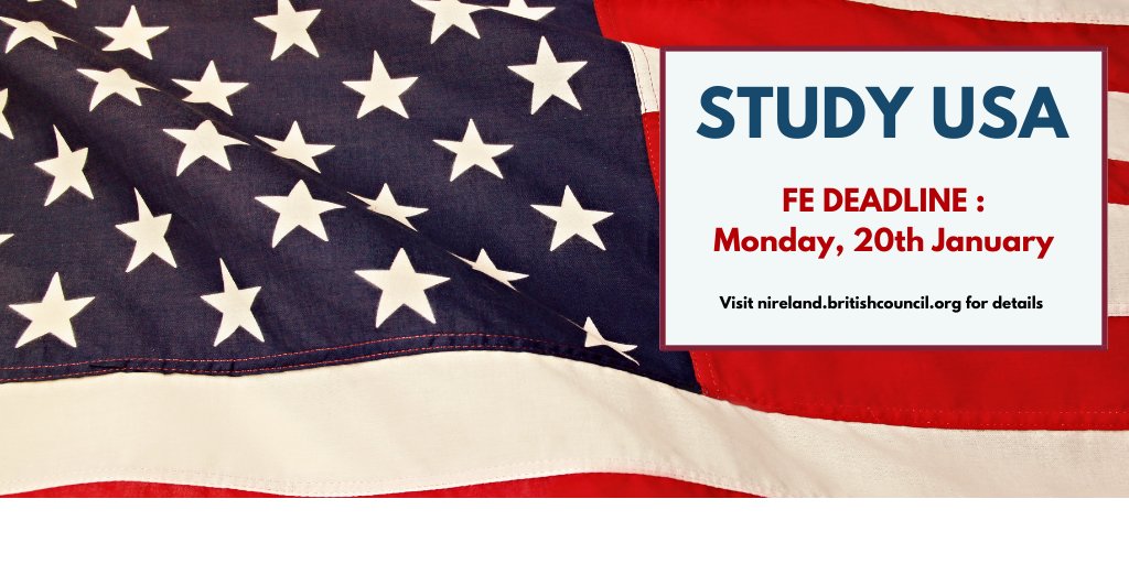 Further Education Students: You've got until January 20 to apply for our #StudyUSA programme!

It's your chance to study business or STEM (Science, Technology, Engineering or Maths) for a year in the USA!

Discover if you're eligible &amp; find out more: bit.ly/StudyUSANI