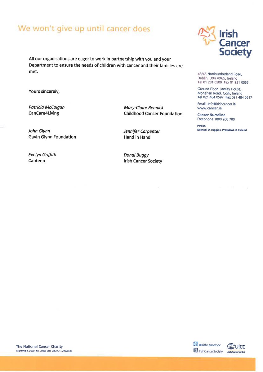 Please see letter which has been sent to the minister on behalf of all advocates of childhood cancer in Ireland. All we want is the best for children and families fighting cancer and together we will make this happen. 🎗
#teamgavinglynn
#cancercantwait
#carecantwait