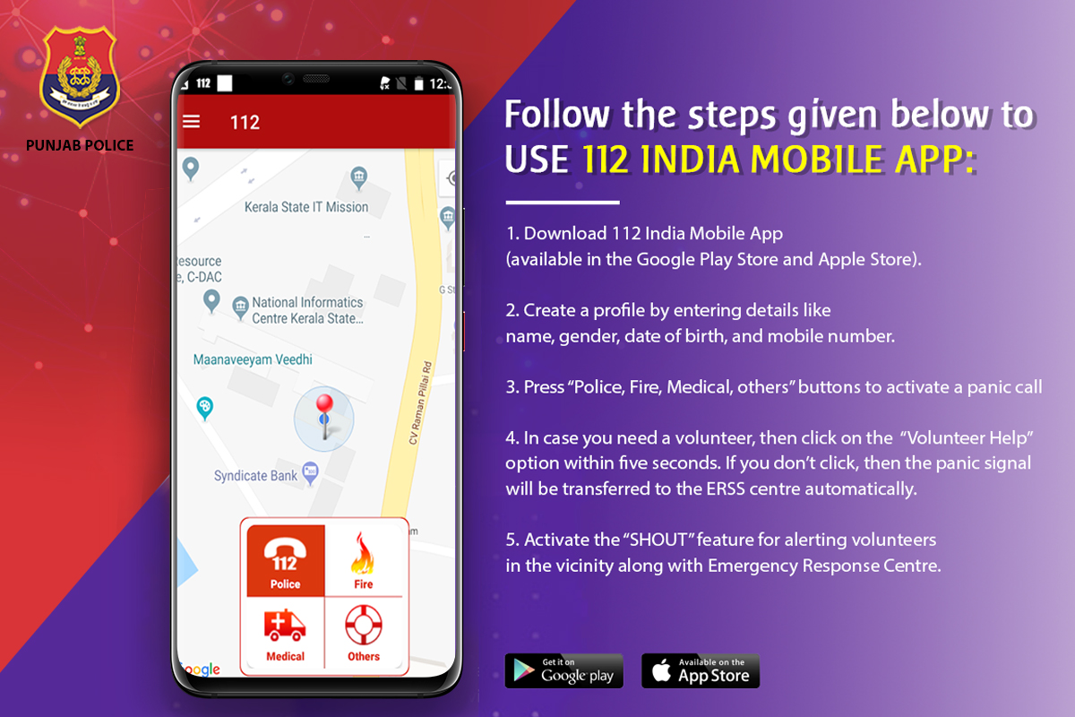 Punjab Police India on X: Access the “112 India” Mobile App by using the  steps mentioned below. You can trigger an emergency response from Police in  case you require immediate assistance. To