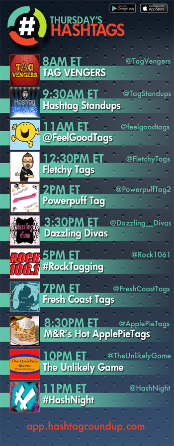 HashtagRoundup's tweet photo. Hashtag Roundup - Thursday 

❤️hashtag games? Tweet with us!

Follow us &amp; Download our FREE @HashtagRoundup app (IOS/Android) for daily schedule &amp; notifications right to your phone!
👉https://t.co/ksALqMcxr4👈

11PM ET @HashNight https://t.co/3kDEVQmy1o