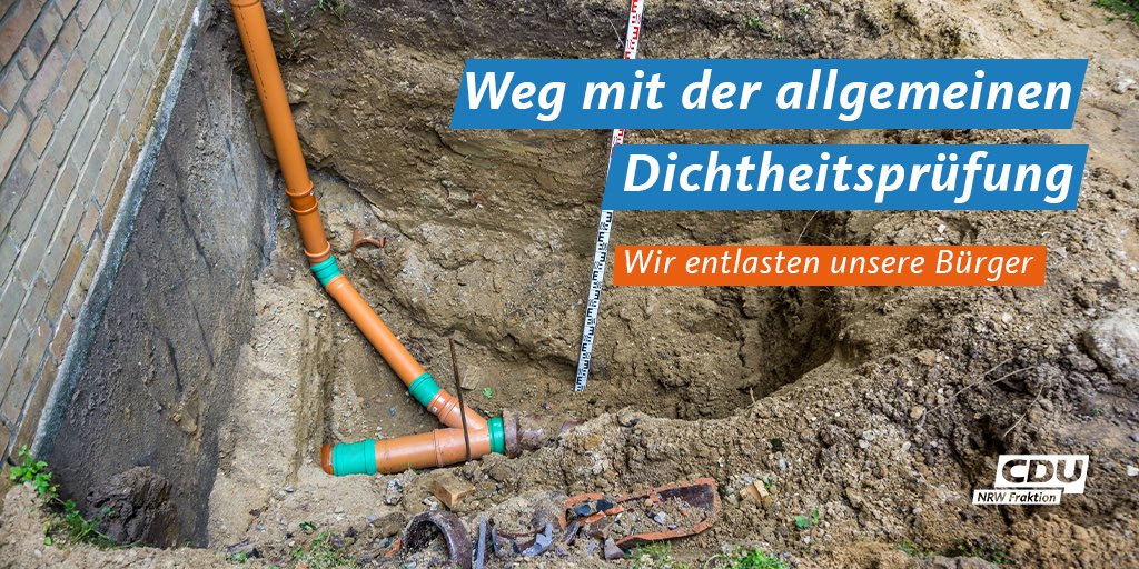 Wir schaffen die umstrittene allgemeine #Dichtheitsprüfung in Wasserschutzgebieten ab. Damit lösen wir unser Wahlversprechen ein und entlasten Grundstückseigentümer durch die Neuregelung spürbar bei gleichzeitigem Schutz des Grundwassers. 
Mehr dazu hier ➡️cdu-nrw-fraktion.de/artikel/wasser…