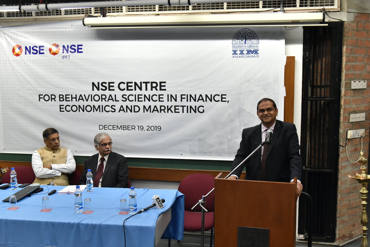 IIMAhmedabad's tweet photo. The @NSEIndia Centre for Behavioral Science in Finance, Economics and Marketing was inaugurated at #IIMA. The centre is the first of its kind in a #management institution as it will study the impact and outcome of behavioural science in markets.
@arvindsubraman @proferroldsouza https://t.co/hjbJeI5qQp