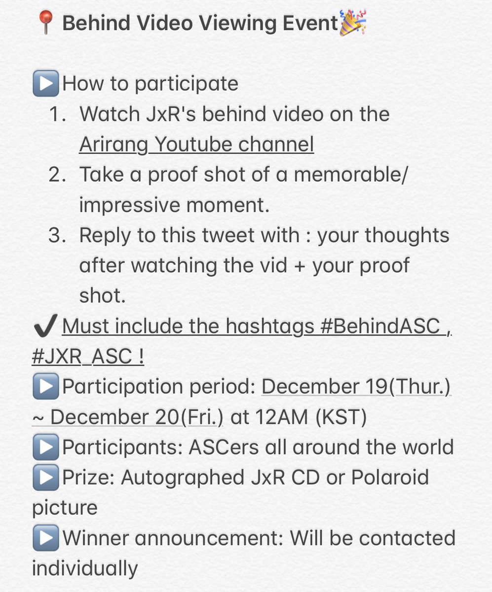 arirang_ASC's tweet photo. 💌Watch JxR's behind video and participate in the event below!

✔️LINK: https://t.co/Uk2B4FRb8H

#BehindASC #JXR_ASC @jxr_official https://t.co/wJQ338pA9j