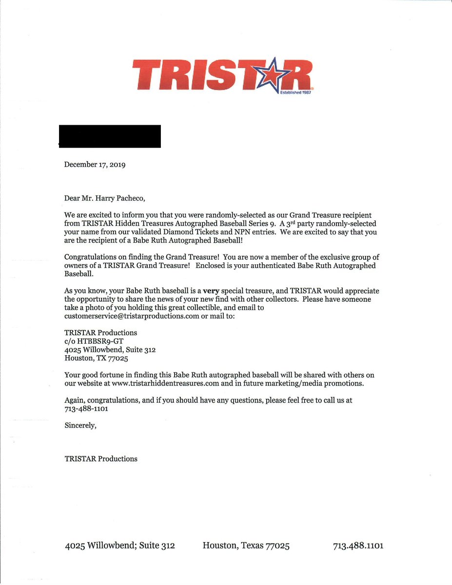 hap024's tweet image. Thank you @TRISTAR1 !!! It all started on 1/6/18 after discovering a Diamond Ticket, and today I get to hold Baseball History. Words cannot describe my excitement. #hiddentreasure #Tristar #HOF #thebabe #BabeRuth #baseball #autograph #yankees #mlb #sandlot