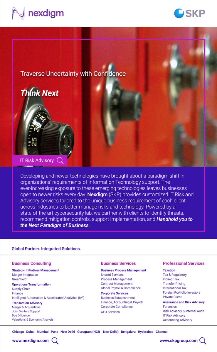 Nexdigm_'s tweet image. We make businesses safe and ready as they plunge into the Next Paradigm of Business. #TechnologyRisk #Advisory #ThinkNext