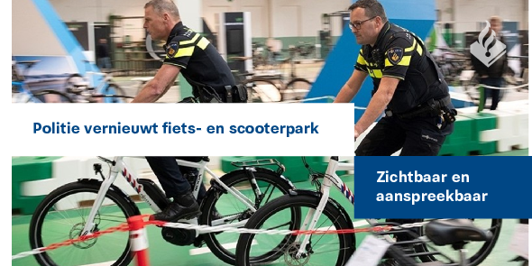 Politie's tweet photo. De politie vernieuwt haar fiets- en scooterpark. Voor politiewerk is de fiets van grote toegevoegde waarde. Samenwerken met burgers en partners begint met ontmoeten. In de loop van 2020 worden de eerste fietsen en scooters verstrekt. https://t.co/CFrAFxhh5z https://t.co/qtFykpwmZ9