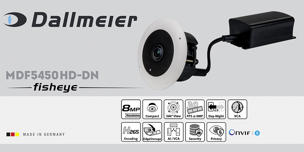 Dallmeier_com's tweet photo. The new #fisheyecamera MDF5450HD-DN with H.265, AI support and 8 MP from @Dallmeier_com delivers best image quality at reduced data rate and offers significant advantages in terms of discretion, space requirements and flexibility. https://t.co/0WrZ6BQPv9 https://t.co/6c0I8HDjYK