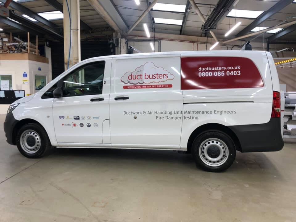 spencersigns's tweet photo. Another branded fleet for Duct busters across two different van shapes - swipe to see!➡️➡️ When clear branding has been established its easier to apply across different aspects of your company - from vans to front of house 🏪🚛🏍 #signage #vehiclelivery #branding #companyvehicles https://t.co/RReswY7hZ8