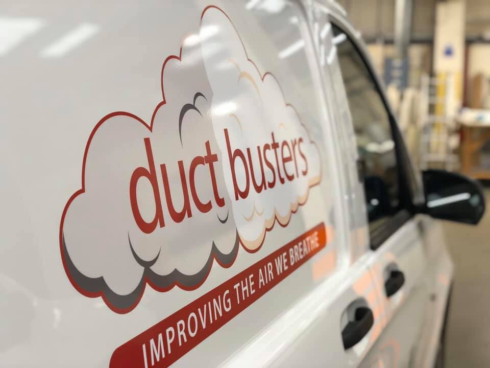 spencersigns's tweet photo. Another branded fleet for Duct busters across two different van shapes - swipe to see!➡️➡️ When clear branding has been established its easier to apply across different aspects of your company - from vans to front of house 🏪🚛🏍 #signage #vehiclelivery #branding #companyvehicles https://t.co/RReswY7hZ8