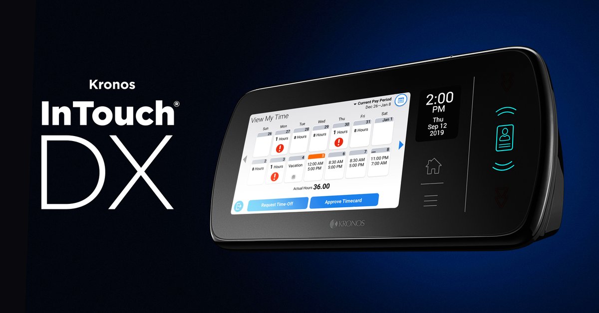 UKGInc's tweet photo. Get to know the NEW #KronosDX timeclock: a super-intelligent timeclock that puts convenience first. https://t.co/bq9r7Z5IPR https://t.co/46mtaFXfxD