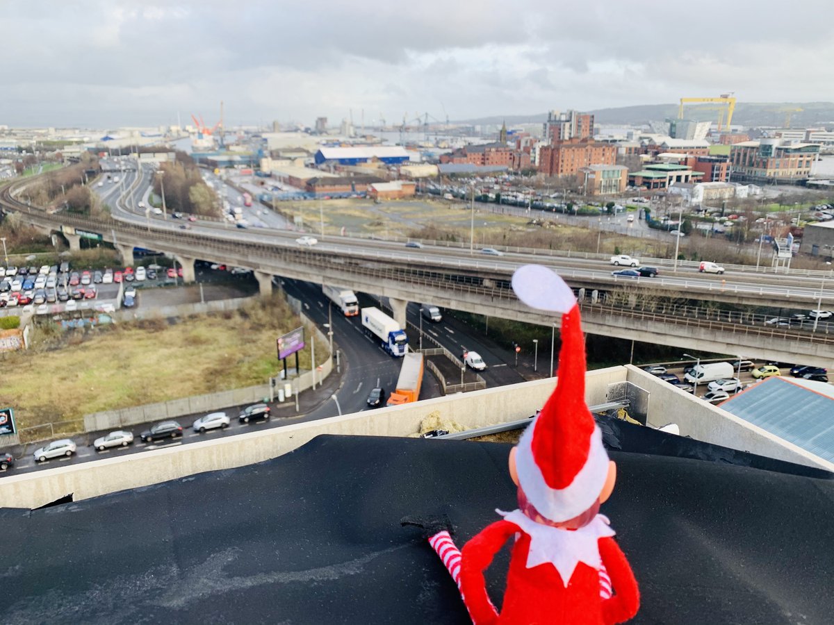 StothersM_E's tweet photo. The Stothers Elf has been found today enjoying the views of Belfast from our student accommodation project at Little Patrick Street. The project is spread over 11 floors with over 430no beds in a mix of studio and cluster bedrooms. https://t.co/62o2IN8cdk