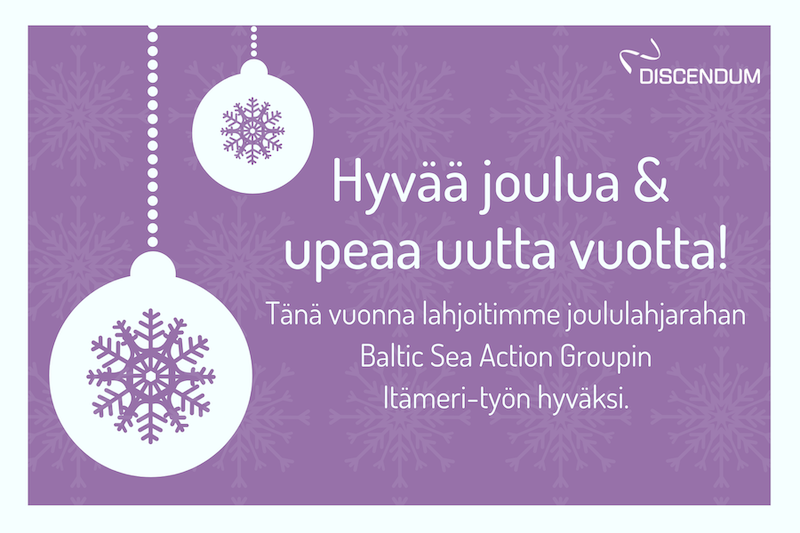 saarnilearning's tweet photo. Kiitämme kuluneesta vuodesta ja toivomme iloa ja menestystä vuoteen 2020! Tänä vuonna olemme lahjoittaneet @BSAG_'n työhön Itämeren hyväksi. Tunnelmallista joulun aikaa kaikille! 💜 #discendum https://t.co/bwrFrrOxGk