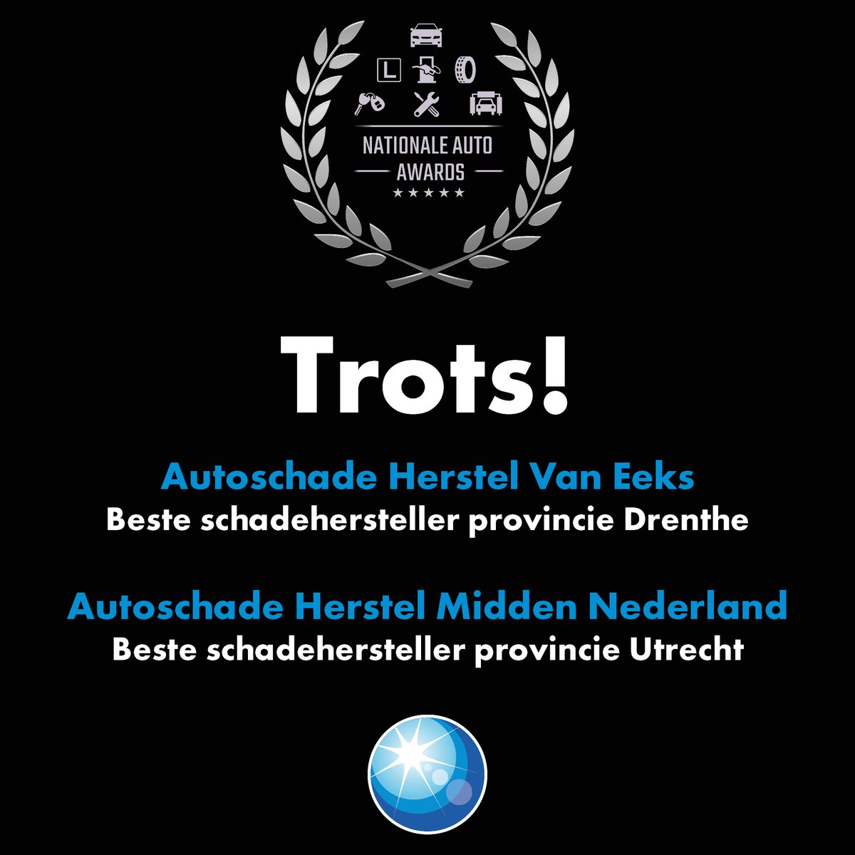 Autoschade Herstel van Eeks en Autoschade Herstel Midden Nederland zijn door de Nationale Auto Award uitgeroepen tot beste schadehersteller in hun provincie! Daarnaast maken beiden AHG vestigingen nog kans op de titel ‘beste schadehersteller van Nederland’!