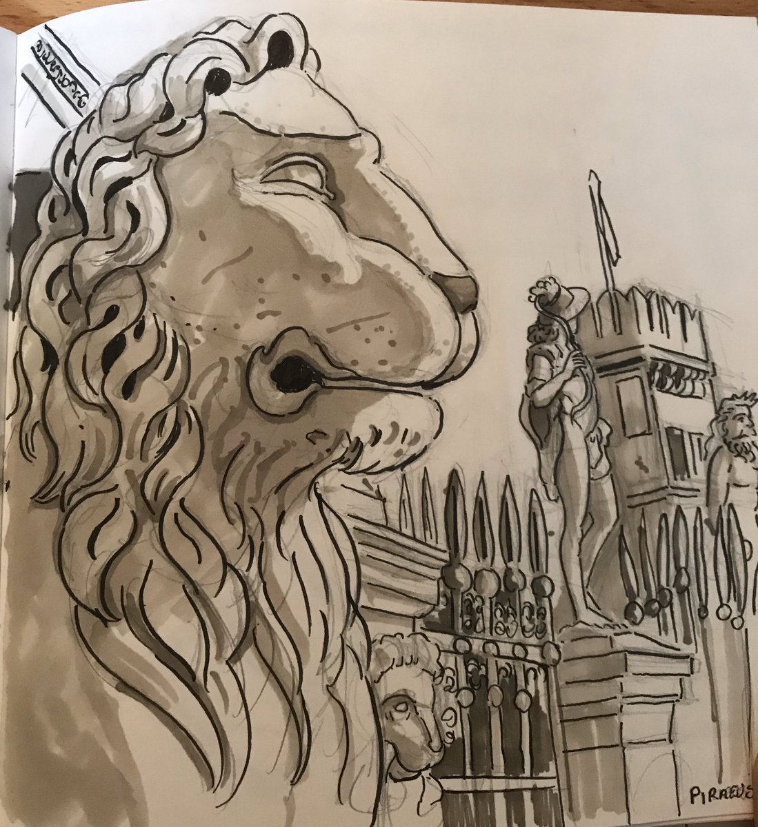SamuraiElf's tweet photo. My travel sketchbook had a blank white cover, so I decided to spruce it up a bit by putting art directly on it. Here’s some photos it and of a drawing in it #venice #miguelguerra #miguelguerraart #miguelguerraartist #7robots https://t.co/0YD72QnQs5