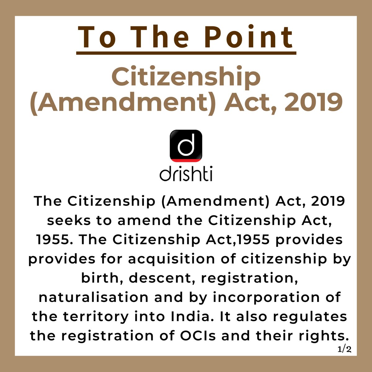 drishtiiaseng's tweet photo. Today's TTP is about Citizenship (Amendment) Act, 2019. It highlights the key provisions of the Amendment Act and the concerns against it.
Read More: https://t.co/BMLAbqKD8s
#CAA #CAA2019 #UPSCToThePoint #UPSCMains #DrishtiIASEnglish https://t.co/dPNuYQcpZa