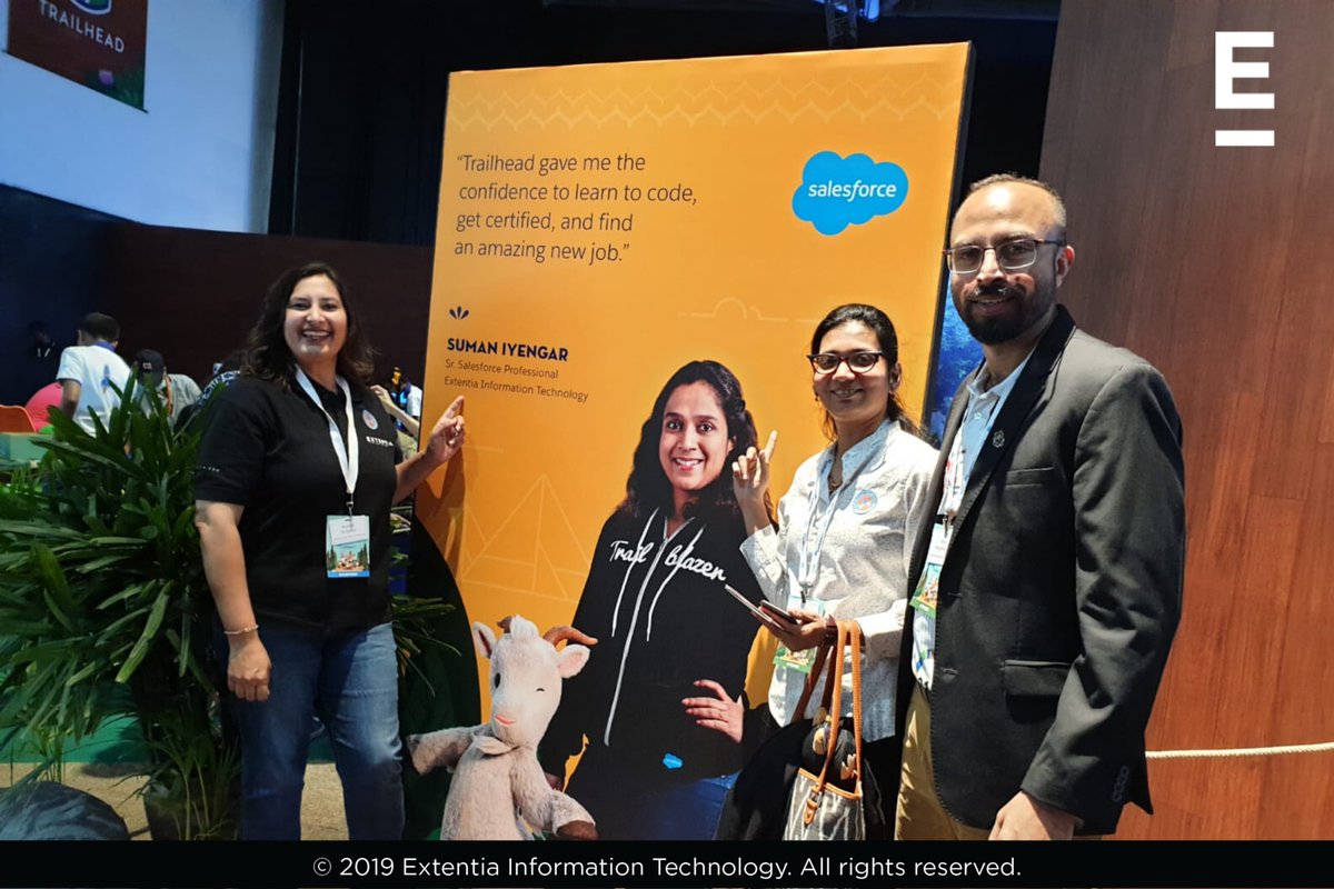 Extentia_Cloud's tweet photo. Take a look at our team posing in front of a banner featuring @EXTENTIA's very own Suman. It certainly looks like we're already making our presence felt! @partnerforce @appexchange @kavindrapatel @Komal_Khilnani 

Let us know if you're here too! #TrailheaDXIndia19 #trailheadx19 https://t.co/TgfsmdurRc