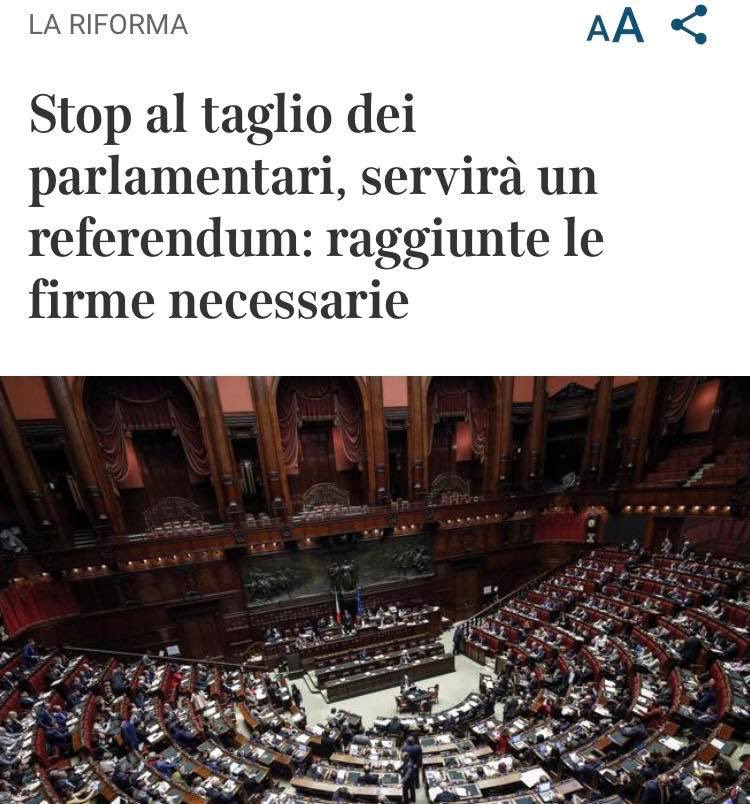 Alla fine ce l’hanno fatta a indire il referendum.
Non 500 mila cittadini, ma 64 senatori.
Sarà un piacere andare nelle piazze a fare campagna per il taglio dei parlamentari! 
Sarà un piacere contrastare la casta che difende se stessa.