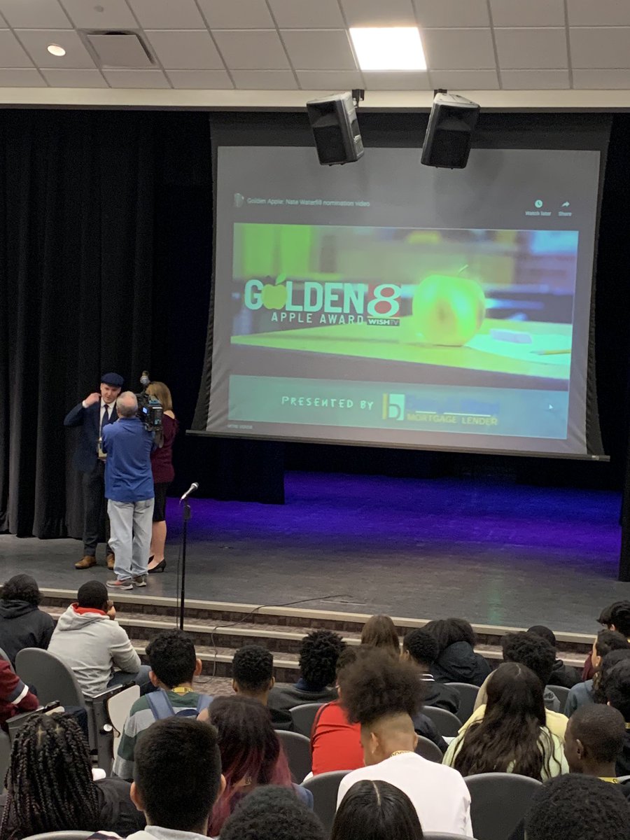 WayneTwpSuper's tweet photo. Congratulations @N_WaterfillCHC for receiving the Golden Apple award from @WISH_TV.  The students were so excited to have @BrennaWISHTV deliver the news and lead the celebration!! #wearewayne https://t.co/CJC1Uayx4f