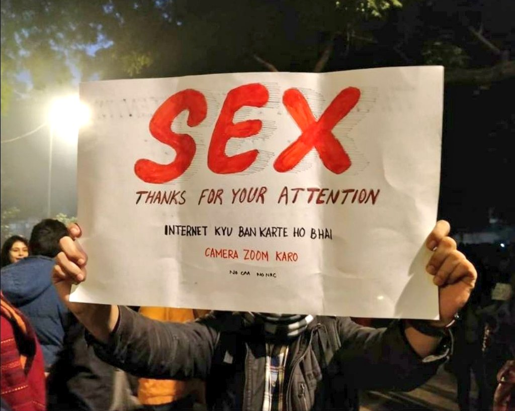 TabeenahAnjum's tweet photo. When one has to write this three lettered word to get the attention towards serious issues. What the world has come to!

An interesting/ bold visual from the sea of placards from the protests. 

#CitizenshipAmmendmentAct

 #CAAProtest #CAAProtestPlacards #CAA_NRC #CAA https://t.co/9LKRDOH7L2