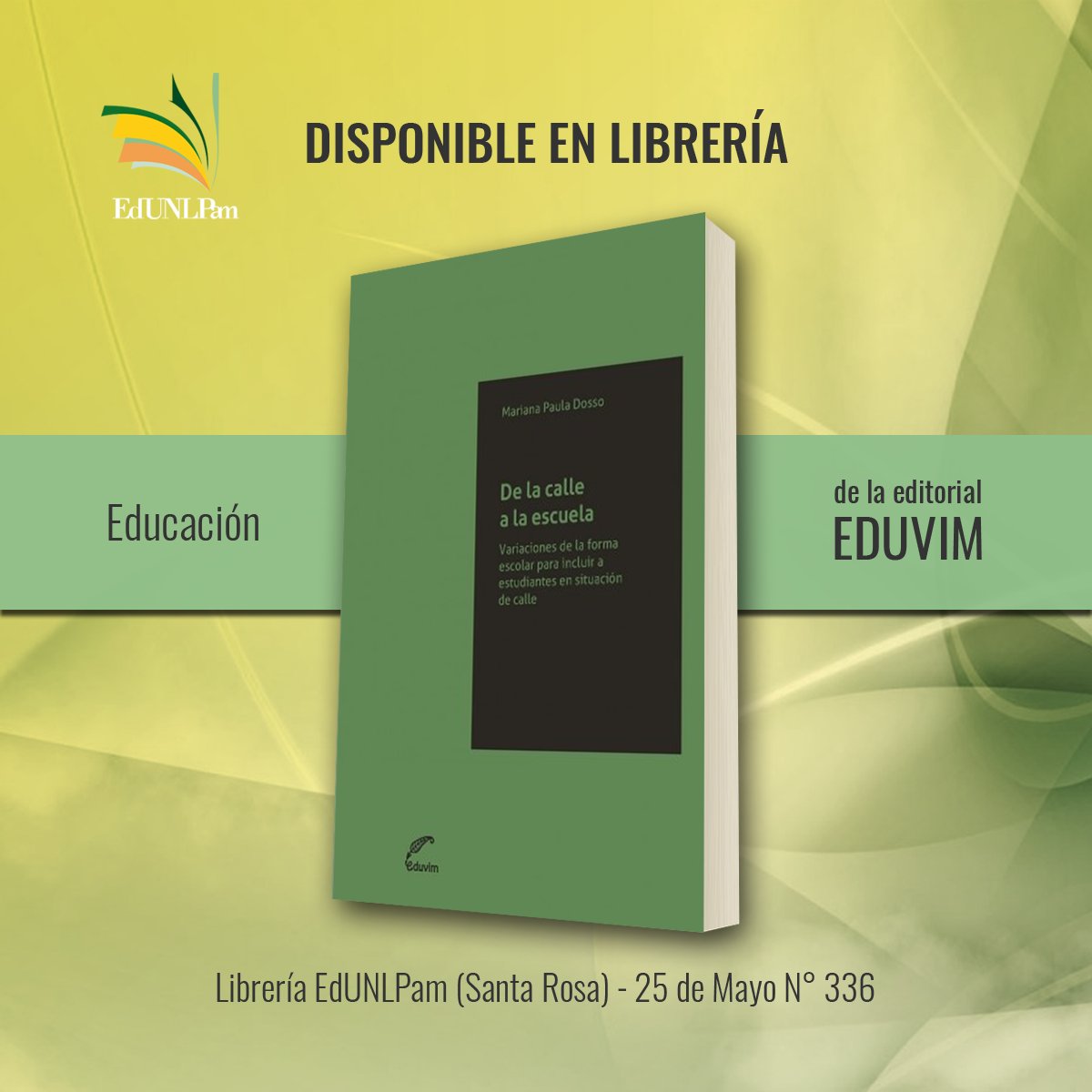 Disponible en librería EdUNLPam - 25 de mayo N°336

De la calle a la escuela 

Este libro es el producto de la tesis de maestría escrita por Mariana Dosso dedicada a analizar el proceso de institucionalización del Centro Educativo Isauro ...

#librería #editoriales #educación
