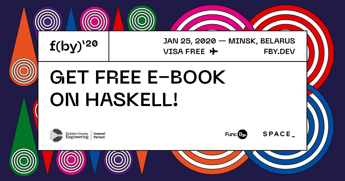 fby_conf's tweet photo. 💯 One more reason to attend @fby_conf!
Our Partner @ManningBooks supports all functional enthusiasts and @fby_conf participants.
📘 Join @fby_conf and receive a free e-book Get Programming with Haskell by @willkurt.
Get your ticket 👉 https://t.co/WtoI2ModxY
#Haskell #funcby https://t.co/5FdFML67S9