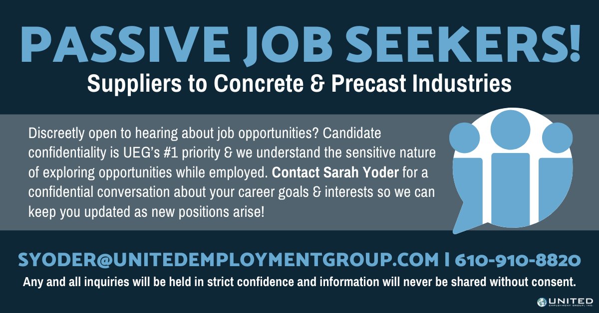 UEG_Jobs's tweet photo. UEG understands the sensitive nature of exploring job opportunities while employed, which is why candidate confidentiality is our #1 priority. Contact Sarah Yoder today if you'd like to learn more about our services: SYoder@unitedemploymentgroup.com | 610-910-8820 https://t.co/FiclzLHhn9